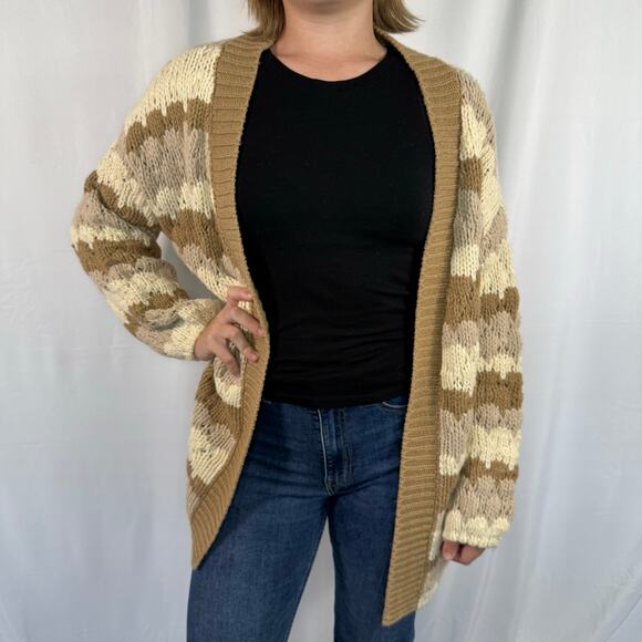 Altar'd State Oversized Chunky Knit Cardigan Brown and Cream Size Medium - Picture 3 of 8